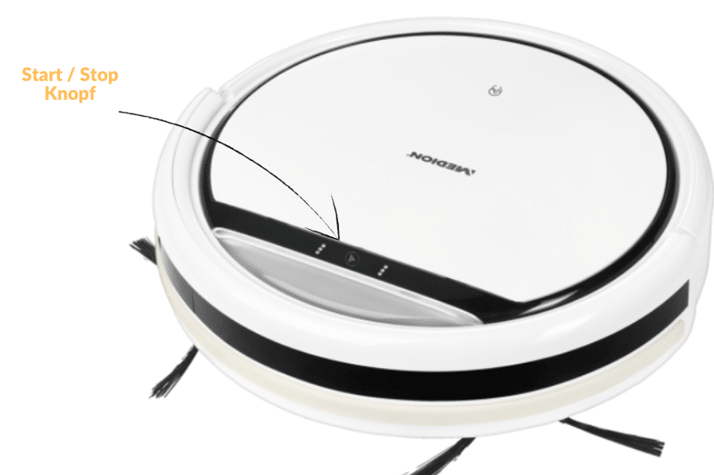 Start-Stop-Knopf auf dem Medion MD 19500 Saugroboter